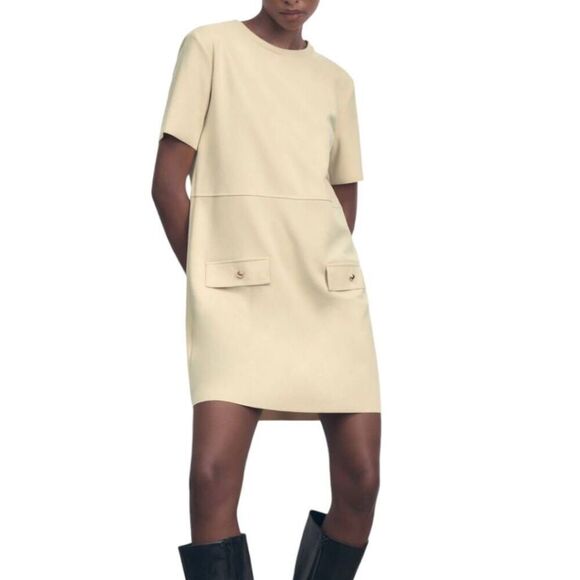 Zara Dresses & Skirts - Zara Faux Suede Dress Light Yellow Sz XL